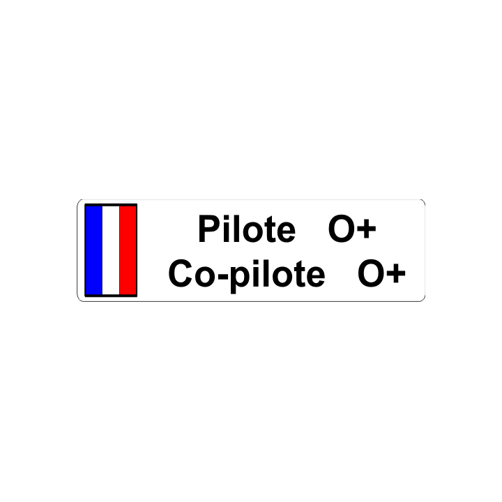 Sticker autocollant Autocollant plaque Pilote et Groupe Sanguin